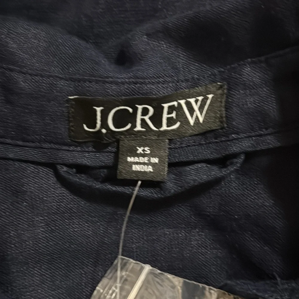 J Crew Capitaine Linen Shirt Dress Navy Lagenlook Minimalist Summer 2024 NWT-XS - Picture 9 of 12